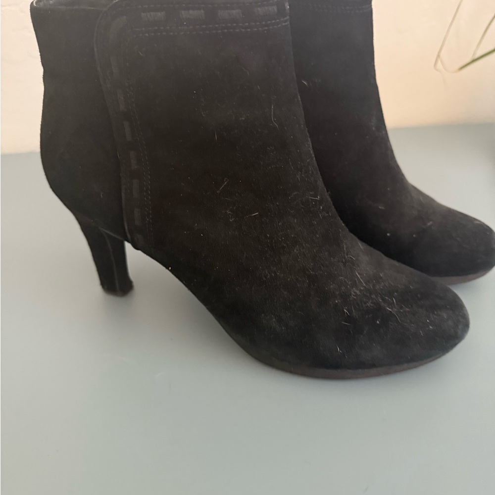 Clarks Dark Suede Heeled Boots
